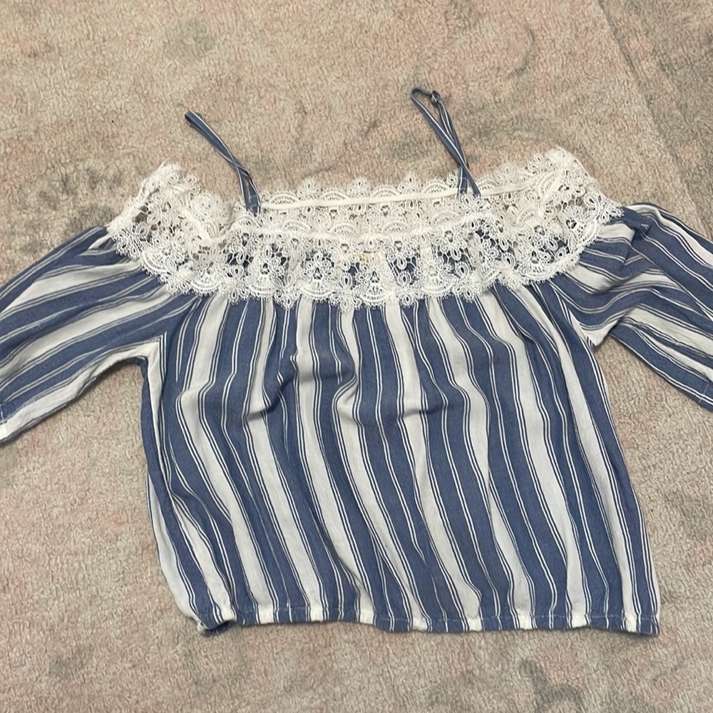 Lace and stripped off shoulder top